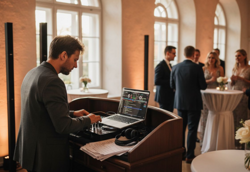 DJ am Musikwunsch-Pult auf der Hochzeit