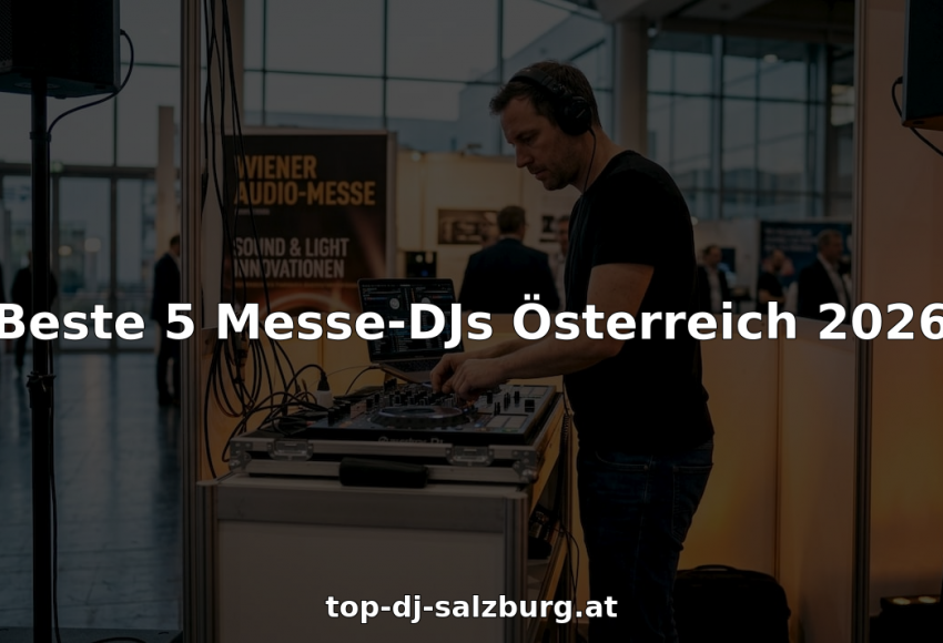 Ein DJ legt auf der Messe in Österreich an seinem Mischpult auf.