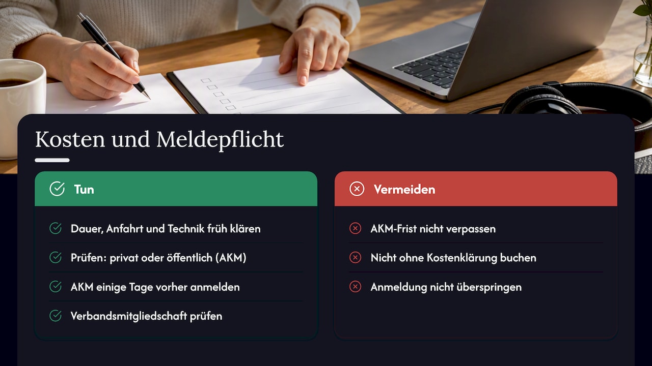 Was kosten Musiker und DJ, und welche Meldungen sind Pflicht? — overview diagram