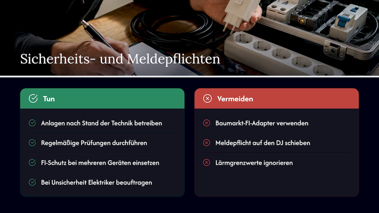 Stromversorgung, elektrische Sicherheit und rechtliche Pflichten — overview diagram